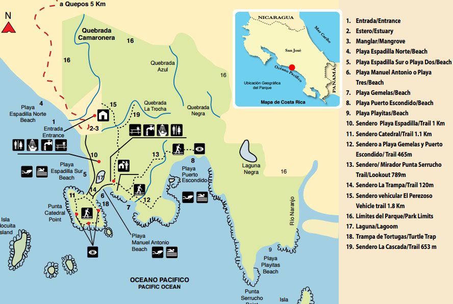 Mapa senderos Parque Nacional Manuel Antonio