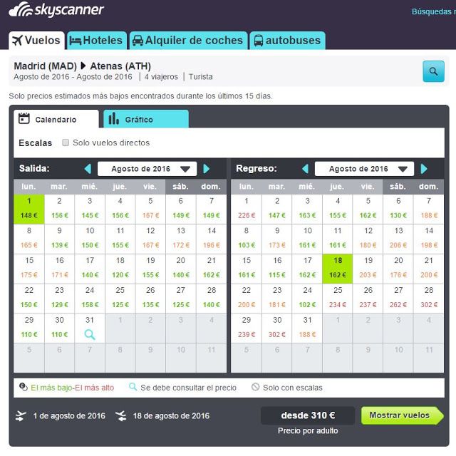 Calendario de Skyscanner