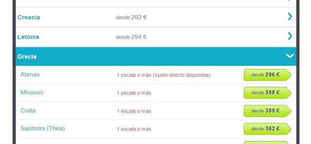 Selección detallada del destino con Skyscanner