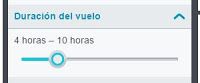 Filtro de duración de vuelo de Skyscanner activado