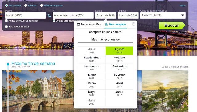 Selección de fecha flexible con Skyscanner
