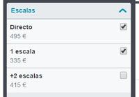 Filtro de escalas de Skyscanner activado