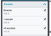Filtro de escalas en Skyscanner